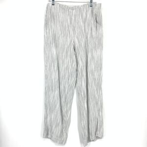 J. Jill Linen Stretch Pants Womens Sz 12 Gray Black White Striped Pull On Waist